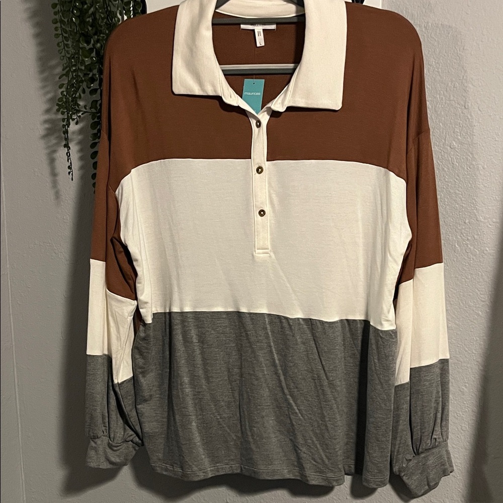 BOGO FREE Maurices Rugby Shirt Oversized Color Block Shirt